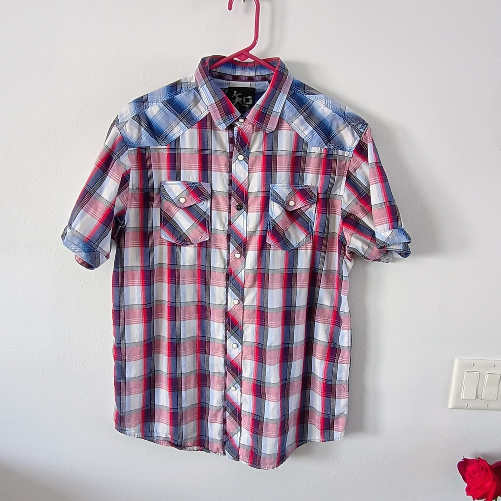 Age Of Wisdom Plaid Button Down Shirt XXL Cotton Western Snap Casual Mens Red